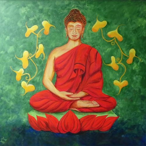125 - Buddha Acryl 80x80cm € 245,00